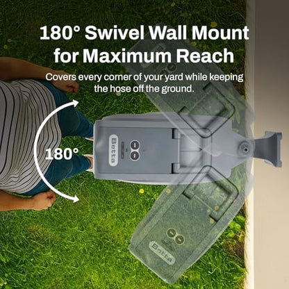 Betta EaseReel Battery-Powered Wall-Mounted Retractable Hose Reel, with Quick-Access Dual Hose Length Control, 8 Spray Patterns Nozzle, Automatic Roll-Up & Tangle-Free Hose Guide (1/2'', 78FT/23m) - size: 1/2'' - 78FT (23m)