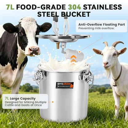 2-in-1 7L Goat Milking Machine, Electric Vacuum Pulsation Milker