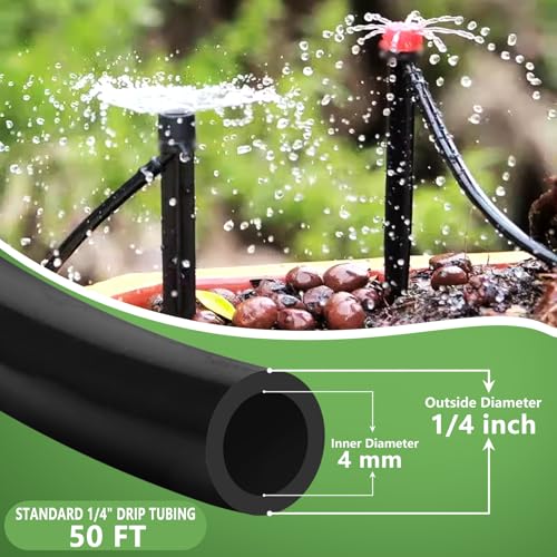 1/4 Inch Irrigation Tubing, 50ft Flexible Drip Tubing Roll, Black