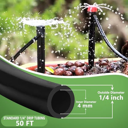 1/4 Inch Irrigation Tubing, 50ft Flexible Drip Tubing Roll, Black