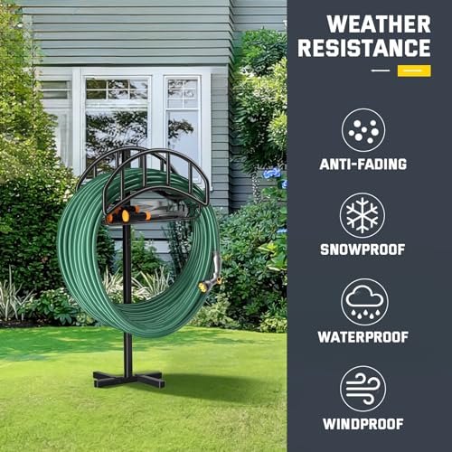 Kesfitt Garden Hose Holder Stand with Tool Storage Basket & 4 Spikes, Detachable Heavy Duty Metal Freestanding Outdoor Organizer for Lawn Yard Water Storage Rack - size: Hose Holder with Basket