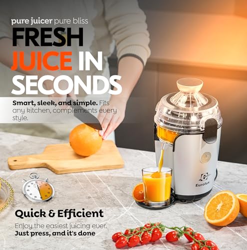 Eurolux Hands-Free Electric Citrus Juicer Machine, Orange Lime Grapefruit Lemon Squeezer, Easy to Clean. - color: Silver