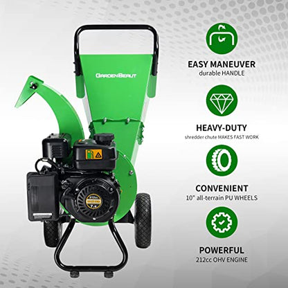 Wood Chipper Shredder Mulcher Heavy Duty Gas Powered 3" Inch Max Wood Diameter Capacity