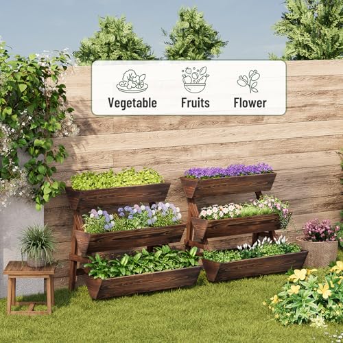 3-Tier Vertical Wooden Raised Garden Bed, Garden Planter Box,Carbonized - color: Carbonized, size: 3-Tier Large