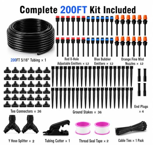 200FT 5/16" Drip Irrigation Kit, 36 Emitters for Raised Beds - size: 200FT / 36 Emitters