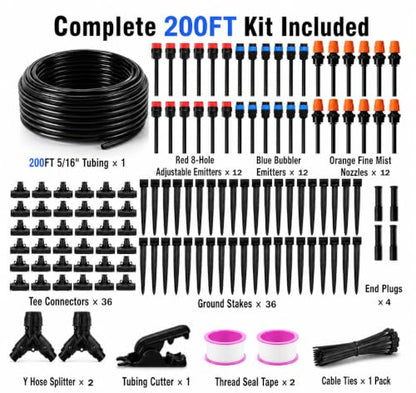 200FT 5/16" Drip Irrigation Kit, 36 Emitters for Raised Beds - size: 200FT / 36 Emitters