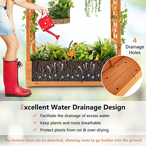 LDAILY Raised Garden Bed with Trellis, Above Ground Garden Bed with Hanging Roof, Side Trellis, & 4 Drainage Holes, Planter Box for Outdoor Climbing Plants Vines Flowers (1, 43.5"L x 17.5"W x 44.5"H) - size: 43.5" L x 17.5" W x 44.5" H