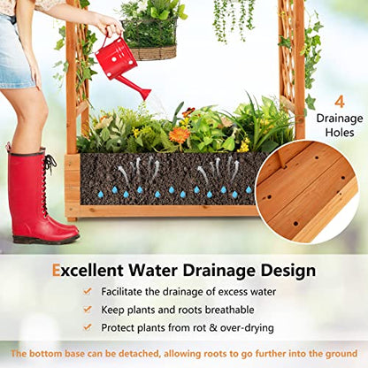 S AFSTAR Raised Garden Bed with Arch Trellis, Wood Planter Box with Hanging Roof, Side Trellis, 4 Drainage Holes, Above Ground Elevated Garden Bed for Outdoor Climbing Plants Vines Patio - size: 43.5"L x 17.5"W x 44.5"H