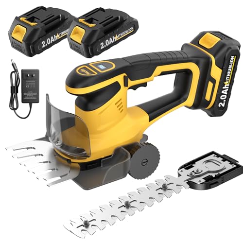 FULLYEA Hedge Trimmer Cordless, 2-in-1 Grass Shears with 2*2.0Ah Batteries