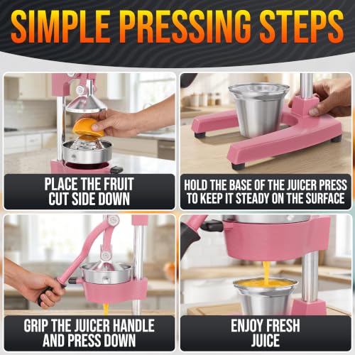 Cast Iron Lemon Squeezer in Pink, Hand Press with 304 Stainless Bowl - color: Pink