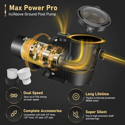 2.0HP 115Vac Two-Speed Energy Efficient Pool Pump 6600GPH - color: Jonquil Yellow