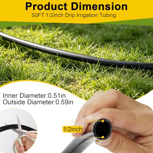 1/2 Inch Irrigation Tubing 50 FT, Drip Mainline for Raised Beds & Gardens - size: 50ft