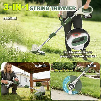 21V Cordless Weed Wacker Eater, 3-in-1 Auto Feed String Trimmer