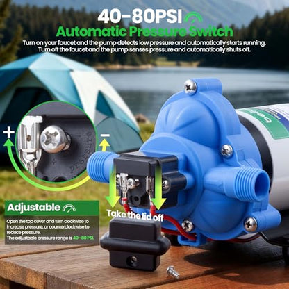 12V 3.5 GPM Diaphragm Water Pump for RV, Marine & Agriculture