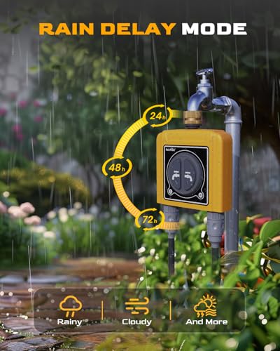 RAINPOINT WiFi Water Timer with Brass Inlet, 2 Outlets Sprinkler Timer,Automatic Irrigation System Controller, APP & Voice Control, Irrigation by Weather/Quantity/Soil Moisture - color: Pale Yellow, size: 2 Zone