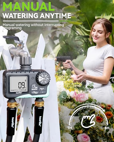 RAINPOINT Water Timer for Garden Hose - 2 Zone Sprinkler Timer with Rain Delay/Manual Watering/Automatic Irrigation for Yard Lawn
