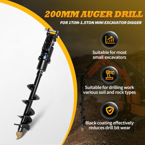 8 Inch Hydraulic Auger Compatible with 1-1.5 Ton Mini Excavator