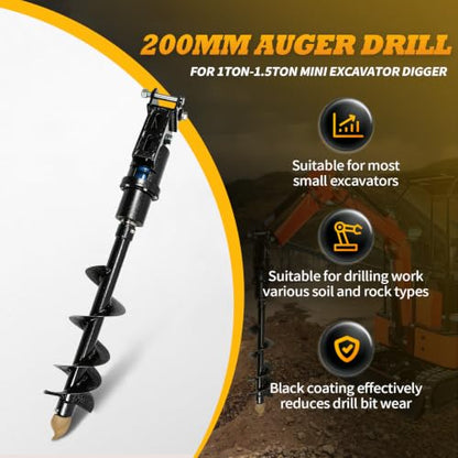 8 Inch Hydraulic Auger Compatible with 1-1.5 Ton Mini Excavator
