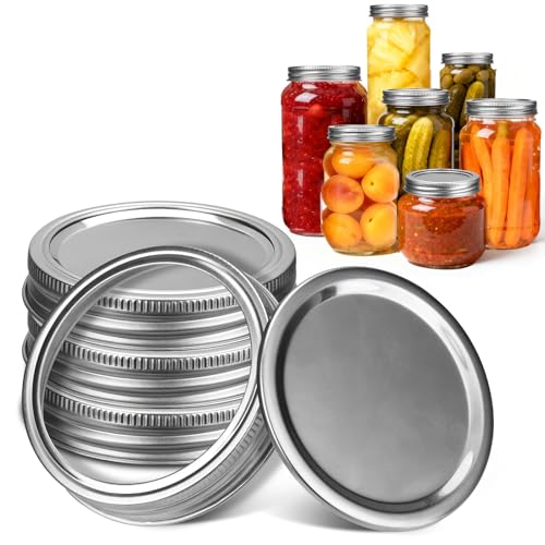 Palksky Stainless Steel Regular Mouth Canning Lids and Rings, Airtight/Rustproof Mason Jar Lids with Bands Set of 4 - style: Regular Mouth Stainless Steel Mason Canning Lids and Rings Set of 4