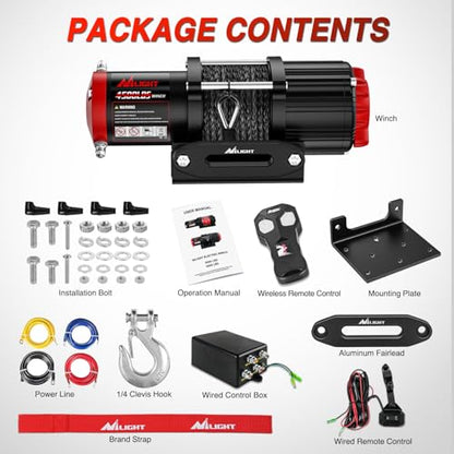 Nilight ATV UTV Electric Winch 12V 4500 lb w Synthetic Rope Remote Control - size: 4500lbs