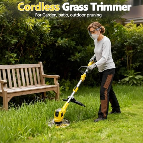 3-in-1 Cordless Weed Wacker, Electric Grass Trimmer with 2x4.0Ah Battery - color: Yellow