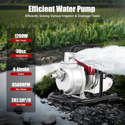 YIYIBYUS 1" Inch Water Transfer Pump, 38CC 4-Stroke Portable Gas Gasoline Engine Powered High Pressure Water Pumps Transfer for Irrigation Pool Landscaping Gardening Irrigation