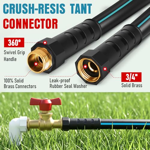 Garden Hose 35 ft x 5/8" with Nozzle, Water Hose Heavy Duty Flexible, Lightweight Kink-less Hybrid Hose with Swivel Handle, Male to Female Fittings (Blue, 35FT) - color: Blue, size: 35ft