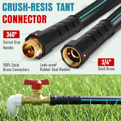 Garden Hose 35 ft x 5/8" with Nozzle, Water Hose Heavy Duty Flexible, Lightweight Kink-less Hybrid Hose with Swivel Handle, Male to Female Fittings (Blue, 35FT) - color: Blue, size: 35ft