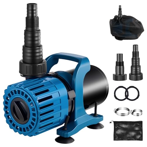 TONGCHANT 150W Pond Pump, Adjustable Flow 800-2700 GPH & 18FT Lift | Submersible water pump for pond fountain & waterfall, 180° rotatable outlet, filter bag & 20FT cord, ultra quiet, UL listed - size: 2700GPH-150W