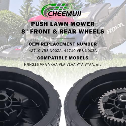 CheeMuii 2PCS 8" HRN216 Lawn Mower Front Wheels Replace for 44710-VR8-N00ZA | 8 Inch Lawn Mower Front Drive Wheel Compatible with Honda HRN216 Lawn Mower Replace for 44710-VR8-N00ZA Push Mower Wheel - color: Black-8IN-2FRONT(HRN216)