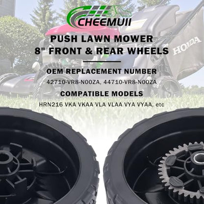 CheeMuii 4Pcs HRN216 Lawn Mower Rear & Front Wheels for Honda HRN216 Mower | 2 Rear Wheel Replace for 42710-VR8-N00ZA & 2 Front Wheel Replace for 44710-VR8-N00ZA Compatible with Honda HRN216 Lawn Mower - color: Black-8IN-2REAR+2FRONT(HRN216)