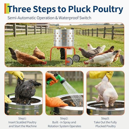 Chicken Plucker Machine, 20 inch Drum Stainless Steel Poultry Plucker - color: Orange