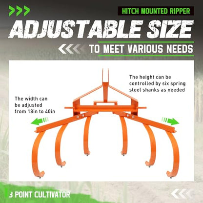 3 Point Cultivator for Category 1 Tractors 25-35 HP with 6 Spring Shanks