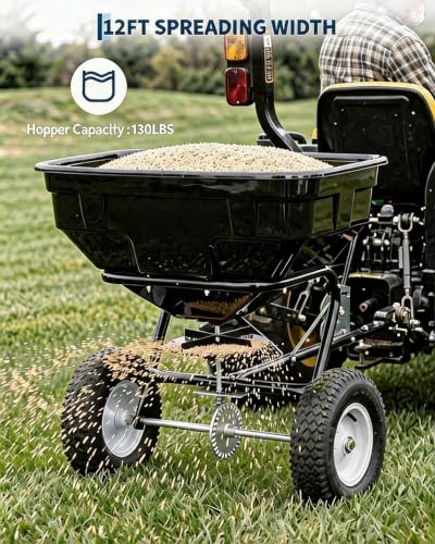 125 LBS Tow Behind Broadcast Spreader, 9.8FT Spread