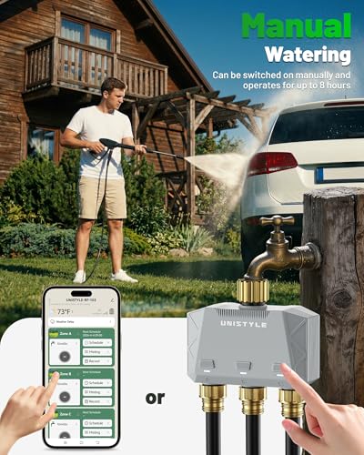 [All-New 2027] 1700FT WiFi Sprinkler Timer 3 Zone with Brass Inlet, Unistyle Smart Hose Timers Compatible Alexa & Google Voice, Water Timer for Garden Hose with Auto & Manual Modes for Garden Lawn