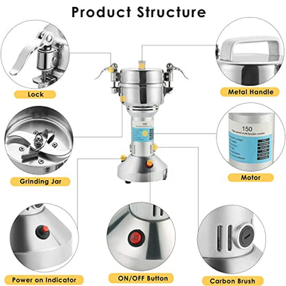 MYFULLY Electric Grain Mill Grinder 150g High Speed Stainless Steel