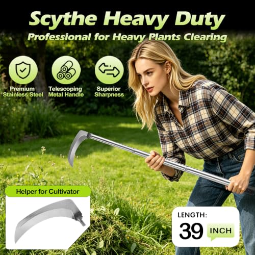 Sickle Weed Garden Scythe Tool Hand Grass Long Handle Cutter -39inch