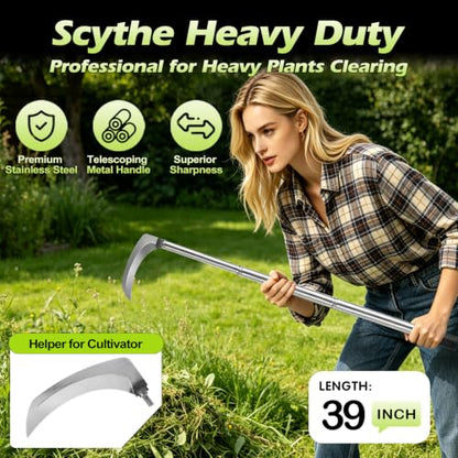 Sickle Weed Garden Scythe Tool Hand Grass Long Handle Cutter -39inch