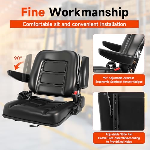 Universal Forklift Seat, Tractor Seat,with Micro Switch and Safety Belt,for Tractor, Mower, Skid, Loader, Telehandler, Backhoe, Excavator Dozer