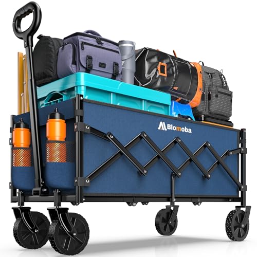 Blomoba 35" Extra Long Folding Wagon with Adjustable Handle & Wheels, Blue - color: Blue
