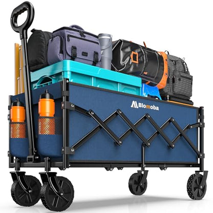 Blomoba 35" Extra Long Folding Wagon with Adjustable Handle & Wheels, Blue - color: Blue