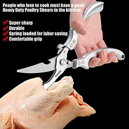 2-Piece Kitchen Shears Set, Heavy Duty Professional Poultry Meat Scissors,Multi-Purpose Stainless Steel, Dishwasher Safe - color: Silver+rainbow