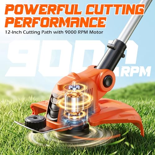 Weed Wacker Eater Electric String Trimmer Battery Powered Lawn Trimmer - color: Orange