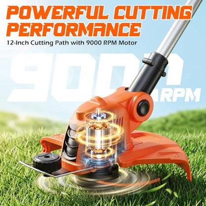 Weed Wacker Eater Electric String Trimmer Battery Powered Lawn Trimmer - color: Orange