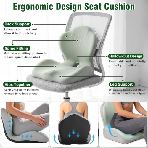Car Seat Cushion Office Chair Cushion with Lumbar Support Pillow - color: Green Gray