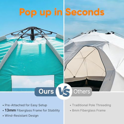 Golabs BT1 Pop up Beach Tent for 3 Person, 1-Min Setup by Pre-Attached Pole - color: GREEN