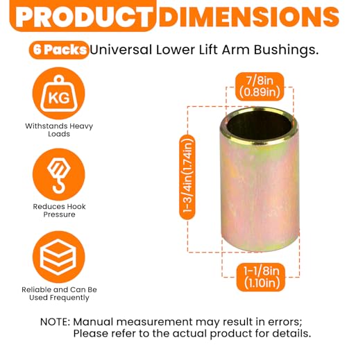 6-Pk 302910 Universal Lower Lift Arm Bushing Fits Cat II to I Hitch Systems