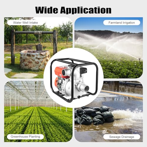 3 Inch Gasoline Engine Water Pump 7.5HP, 4-Stroke Gas Powered Water Pump with Water Pipe, 98.43ft Total Head, 26.25ft Suction, Trash pump for Farm Irrigation, Drainage (3 - Inches)
