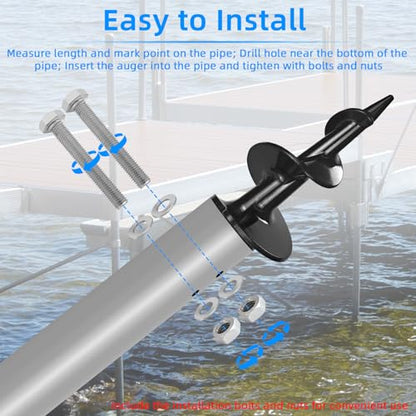 Dock Auger for 2" OD Pipe w/ 1.725" ID or 1.790" ID, Dock Sand Auger for PVC Tubing Sandbar Anchor or Aluminum Dock Post Pole,Stationary/Floating Dock Auger Anchors for Mud,Sand,Lake,Clay,River Bottom - style: 4 Pack Dock Post Augers