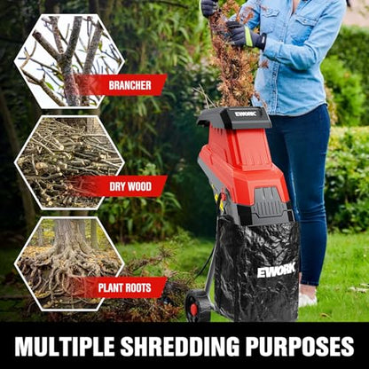 EWORK 15 Amp Electric Wood Chipper Shredder, Max 1.77" Cutting Diameter - color: Red